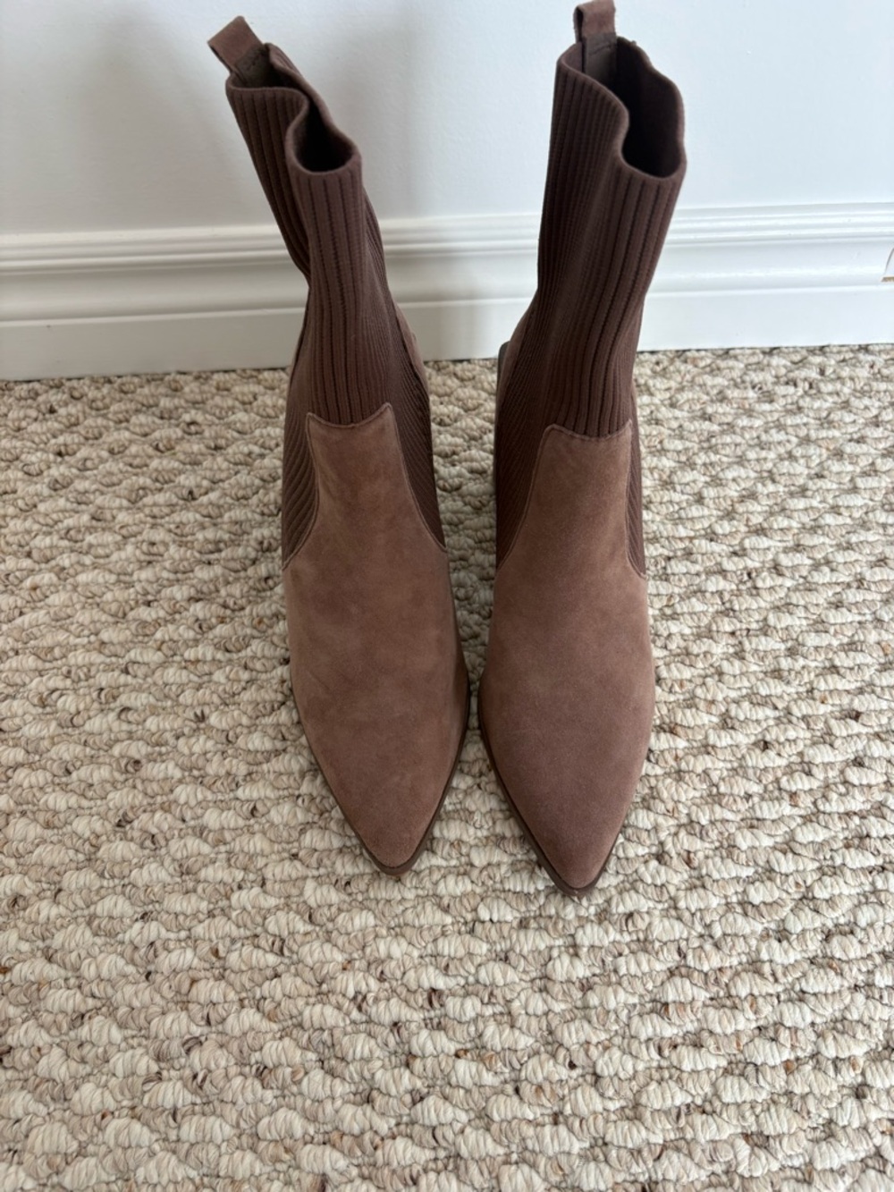 Steve Madden Brown Pointed Toe Sock Ankle Boots